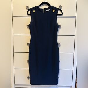 Calvin Klein Navy Midi Dress with Gold Accents